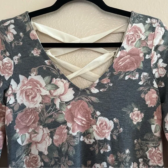 BCX Floral Lace Up Long Sleeve Swing Dress - Picture 3 of 11